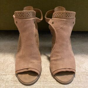 Lucky Brand Tan Peep-Toe Ankle Boots
